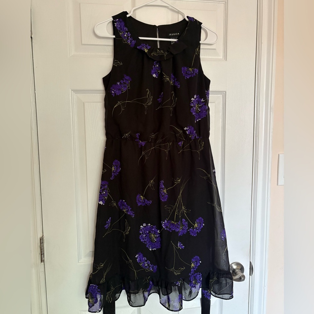 Jessica Black Dress with Purple Floral Design